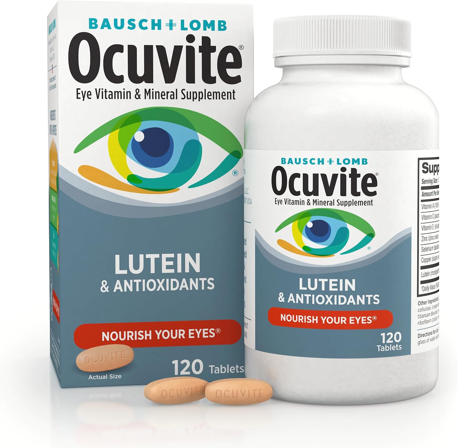 Bausch + Lomb Ocuvite Suplemento de Vitaminas y Minerales con Luteína, 120 Comprimidos (Pack de 3)