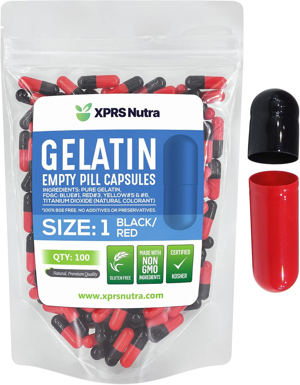 XPRS Nutra Cápsulas Vacías de Gelatina Tamaño 1 - 100 Unidades - Negro/Rojo