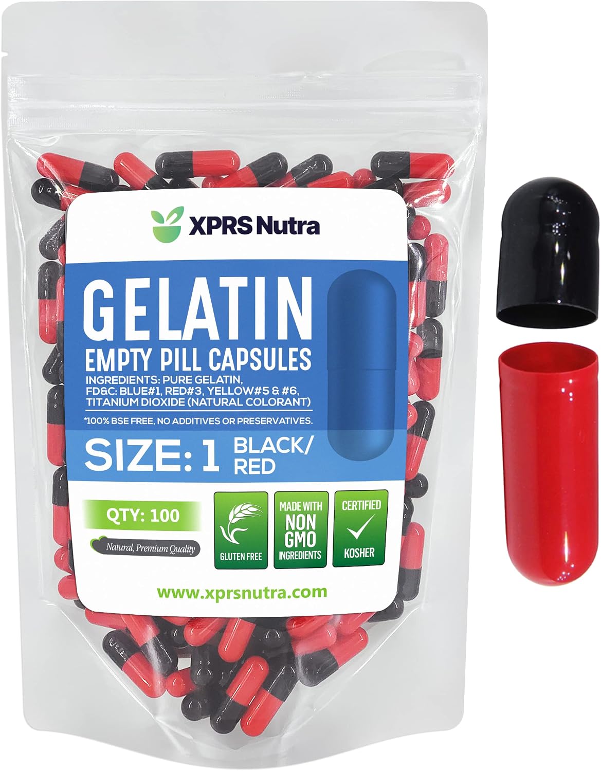 XPRS Nutra Cápsulas Vacías de Gelatina Tamaño 1 - 100 Unidades - Negro/Rojo