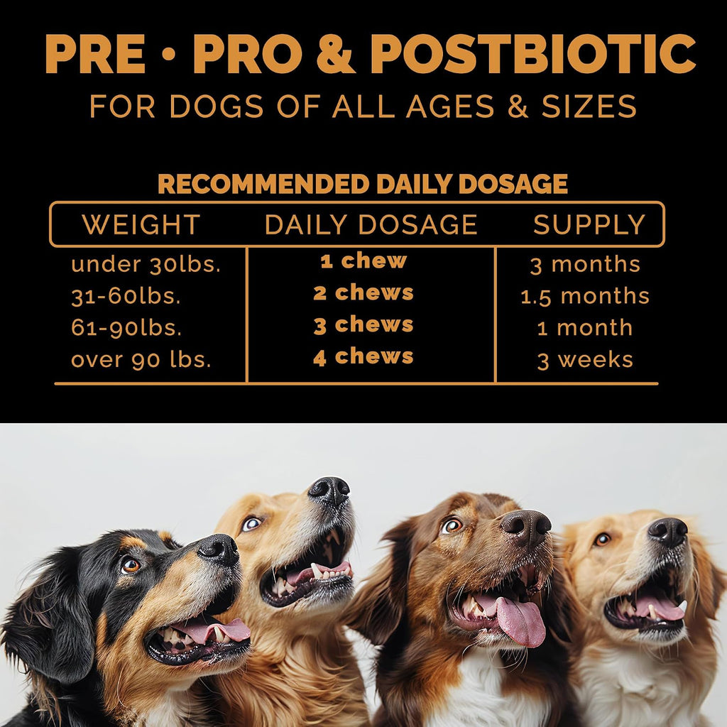 Probióticos para Perros - Combinación Pre, Pro y Postbióticos - Masticables Blandos para Salud Digestiva e Inmunidad - 100 uds
