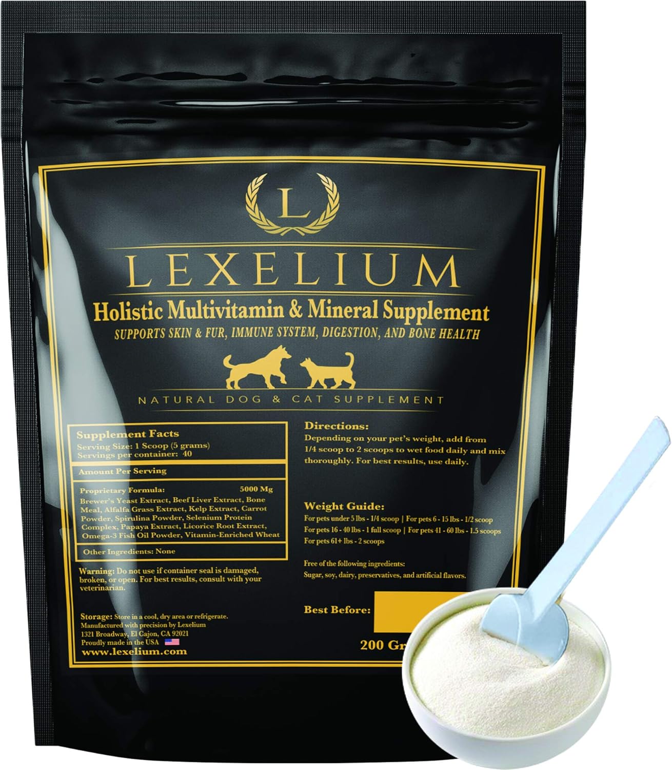 Lexelium Multivitamínico 12-en-1 para Perros y Gatos con Omega-3 - 200g