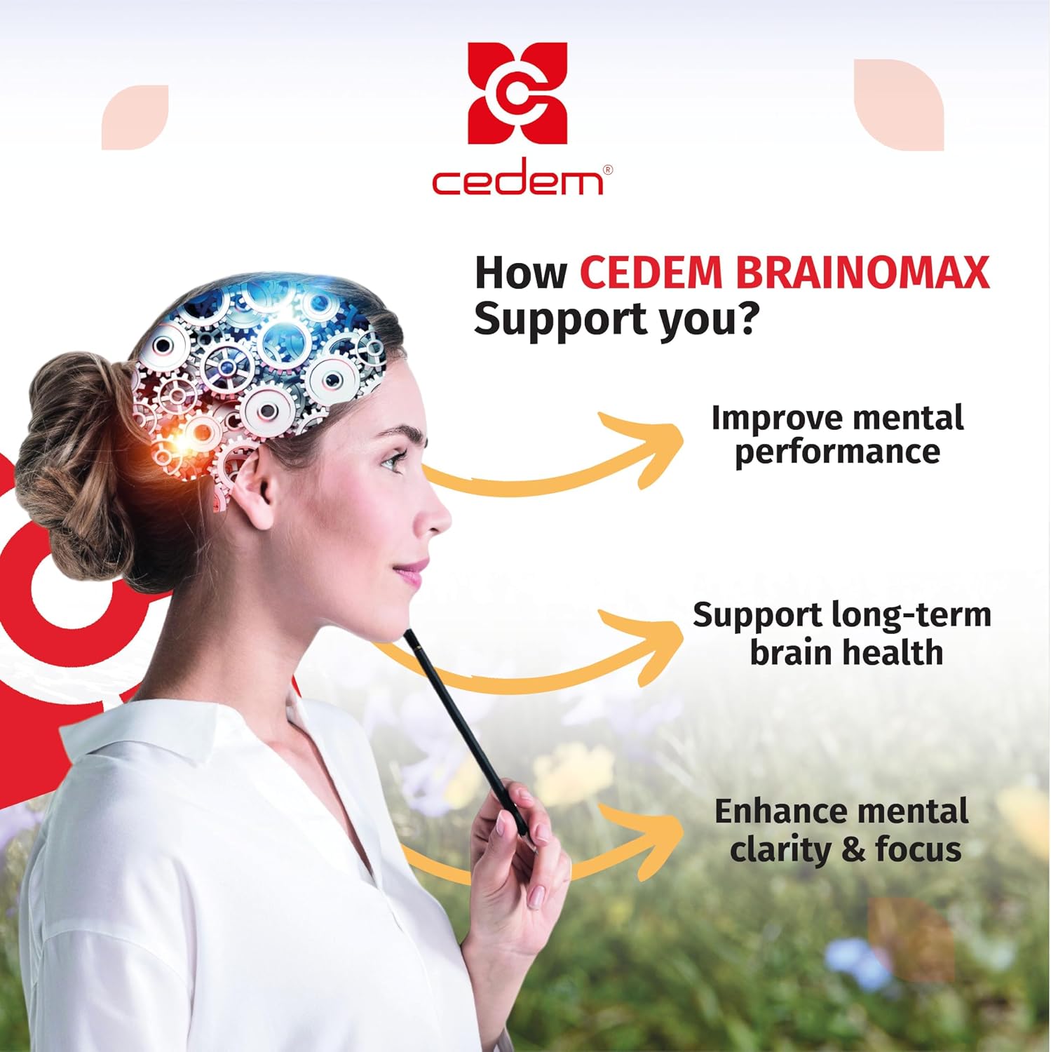 CEDEM Switzerland BRAINOMAX 20 Sticks de Polvo, Suplemento Nootrópico Sabor Cereza-Vainilla