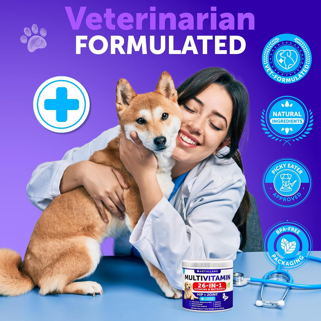 Artullano Multivitamínico para Perros 26 en 1 con Glucosamina - 120 Comprimidos Masticables