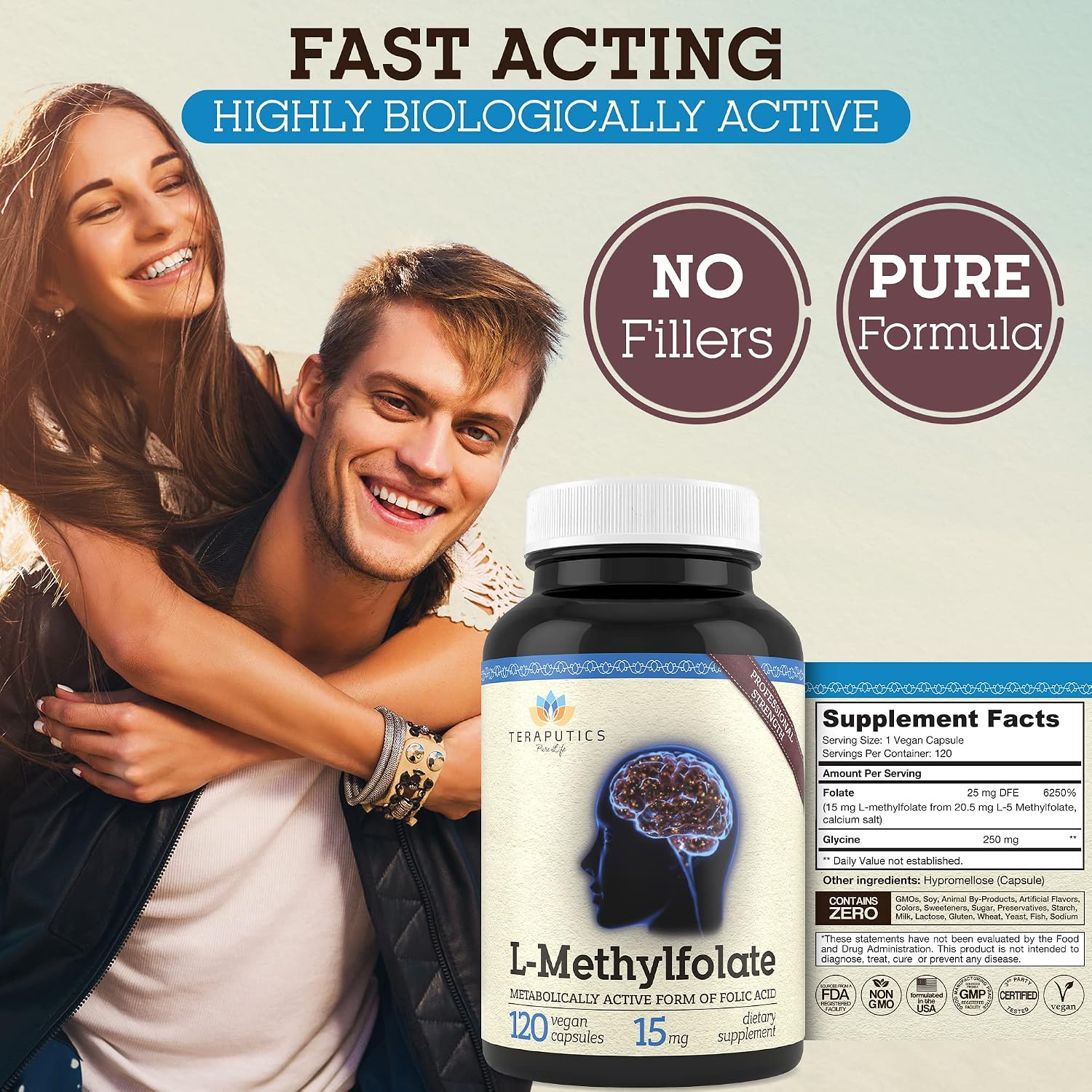 Teraputics L-Metilfolato 15 mg | 120 Cápsulas Veganas