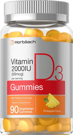 Horbäach Vitamina D3 2000 IU Gominolas | 90 uds | Vegetarianas | Sabor Piña | 50 mcg | Sin OMG, Sin Gluten