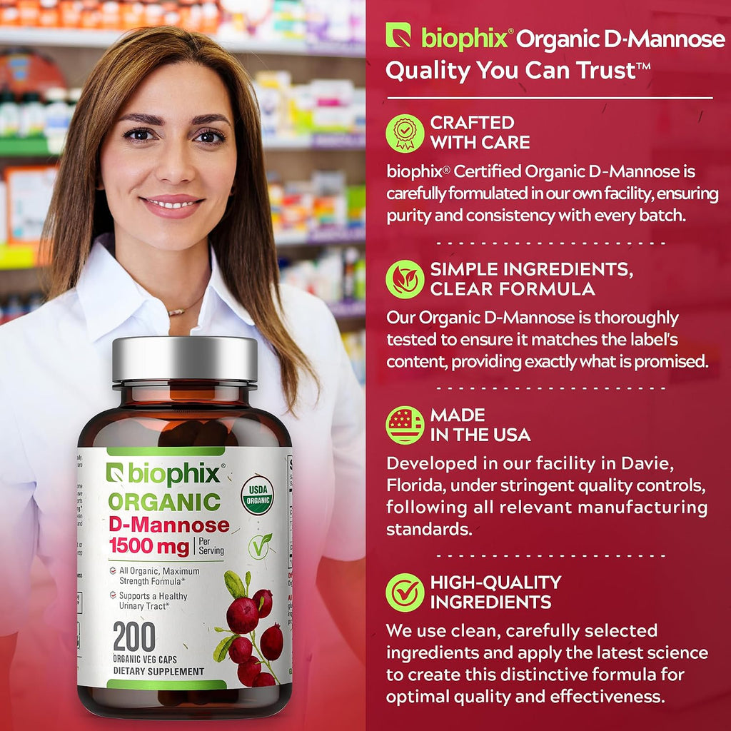 biophix D-Mannose Orgánico 1500 mg, 200 Cápsulas Vegetales