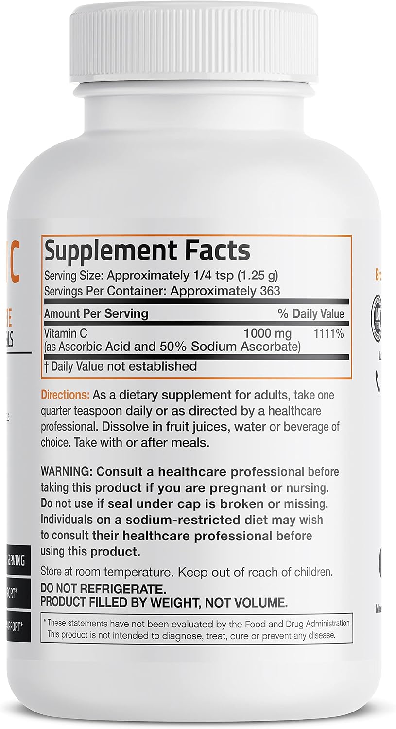 Bronson Buffered Vitamin C Powder - Sodium Ascorbate - 454 g (1 Pound)