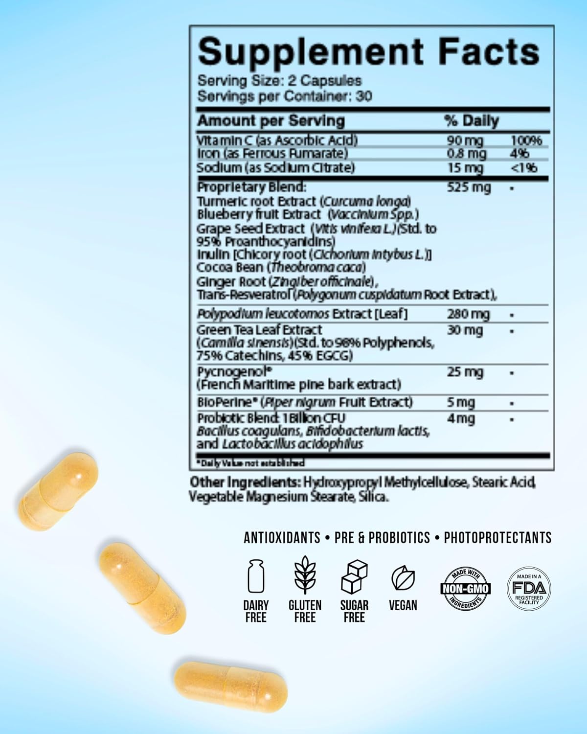 Inner Glow Age Defense Vitamins - Antioxidant Skin Support, Polypodium Leucotomos Formula, Vegan, Gluten-Free - 60 Cápsulas