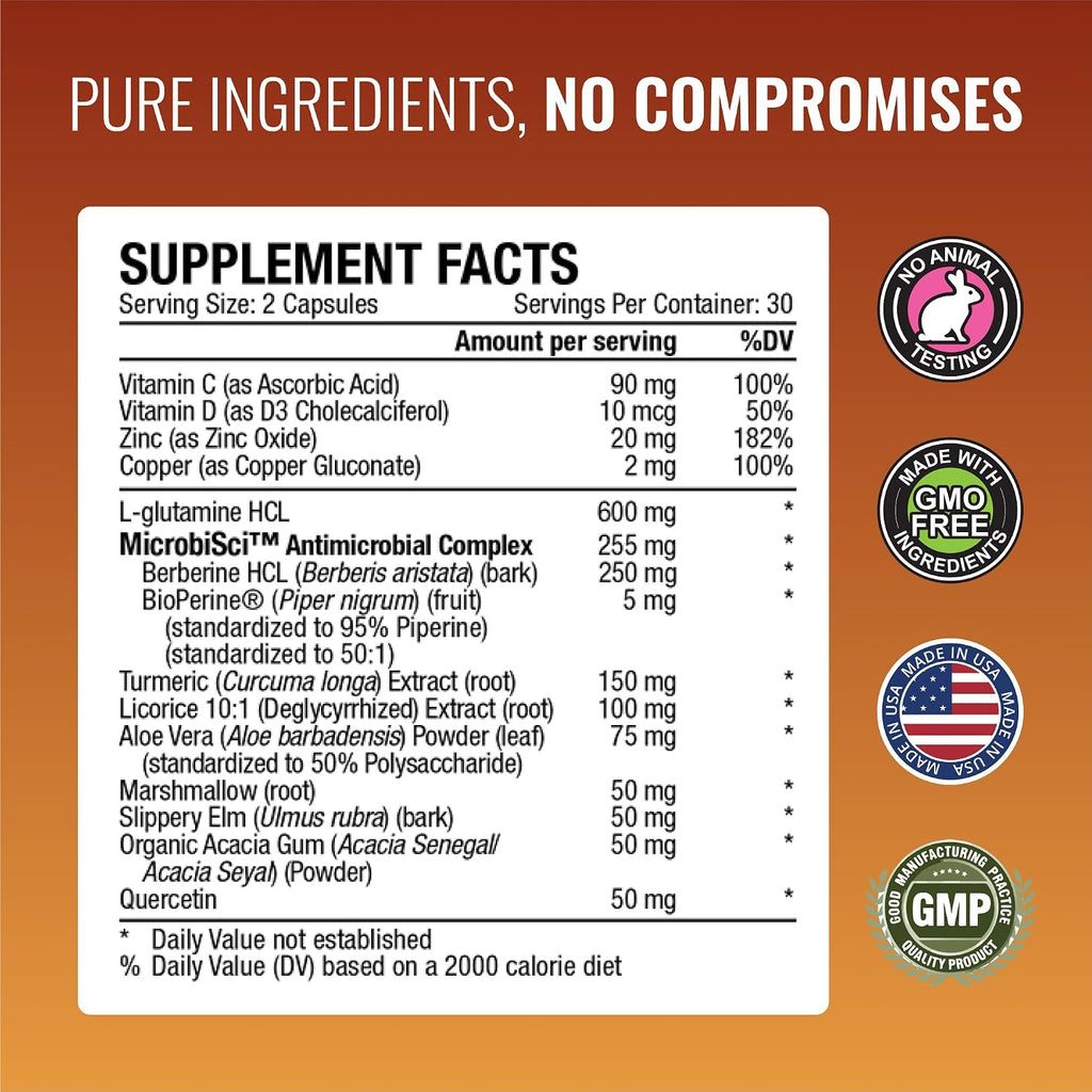 Approved Science Gutsyl - Suplemento para Intestino Permeable - Aloe Vera, Malvavisco, Regaliz, Olmo, Berberina, Prebiótico y BioPerine - 3 Meses
