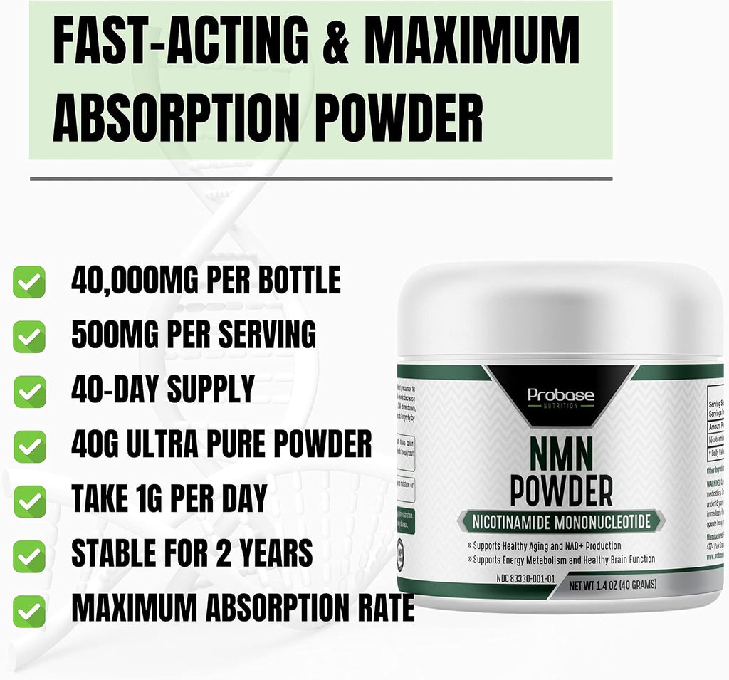 Probase Nutrition Longevity Pure NMN Powder 40 Gramos - Polvo de Nicotinamida Mononucleótido