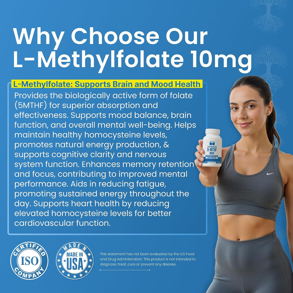L-Metilfolato 10 mg | 90 Cápsulas | Complemento Bioactivo de 5-MTHF | LifeStrength