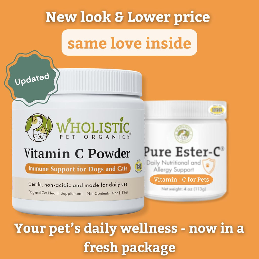 Wholistic Pet Organics Vitamina C en Polvo para Perros y Gatos - Alivio de Alergias y Picazón - Apoyo Inmunológico - 113 g