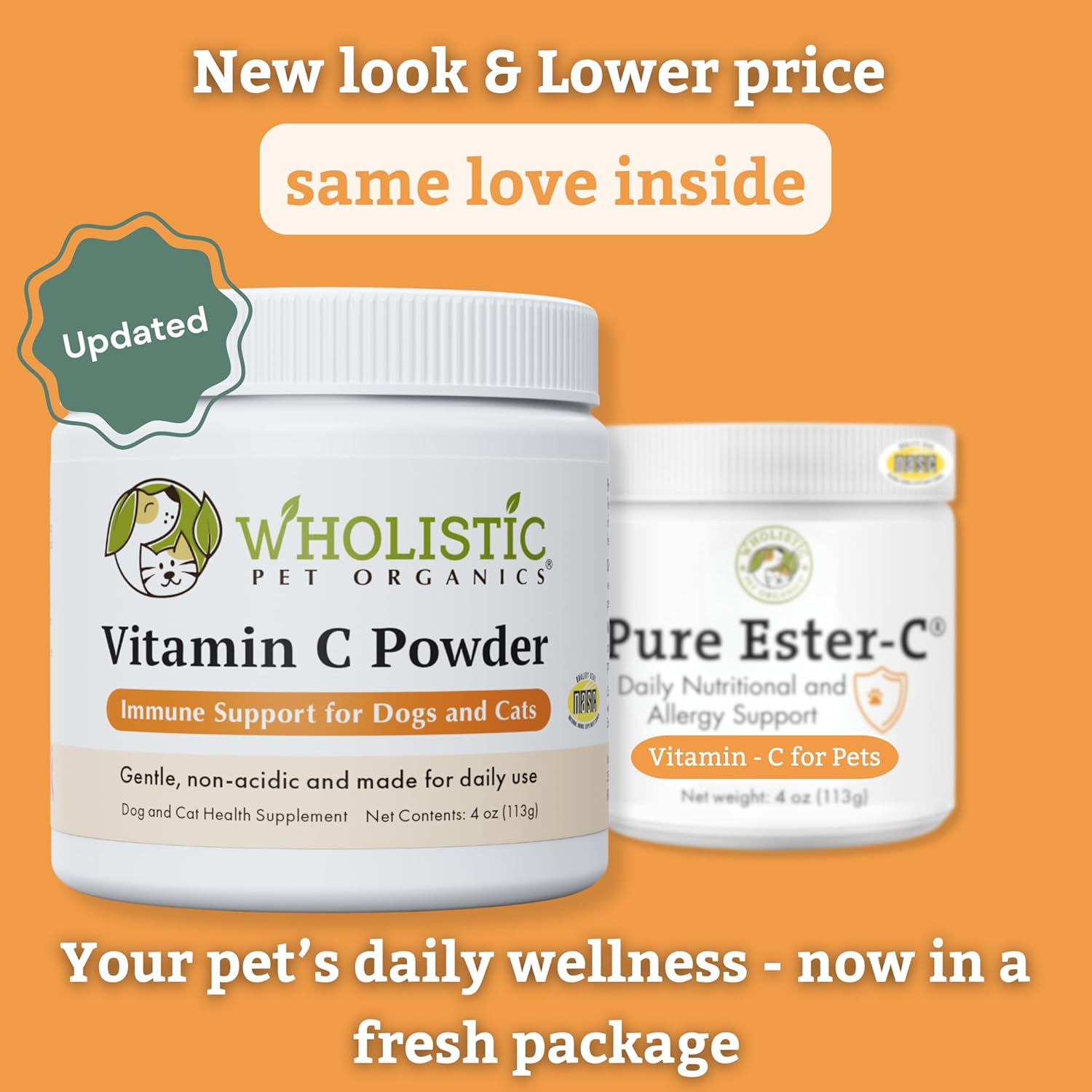 Wholistic Pet Organics Vitamina C en Polvo para Perros y Gatos - Alivio de Alergias y Picazón - Apoyo Inmunológico - 113 g