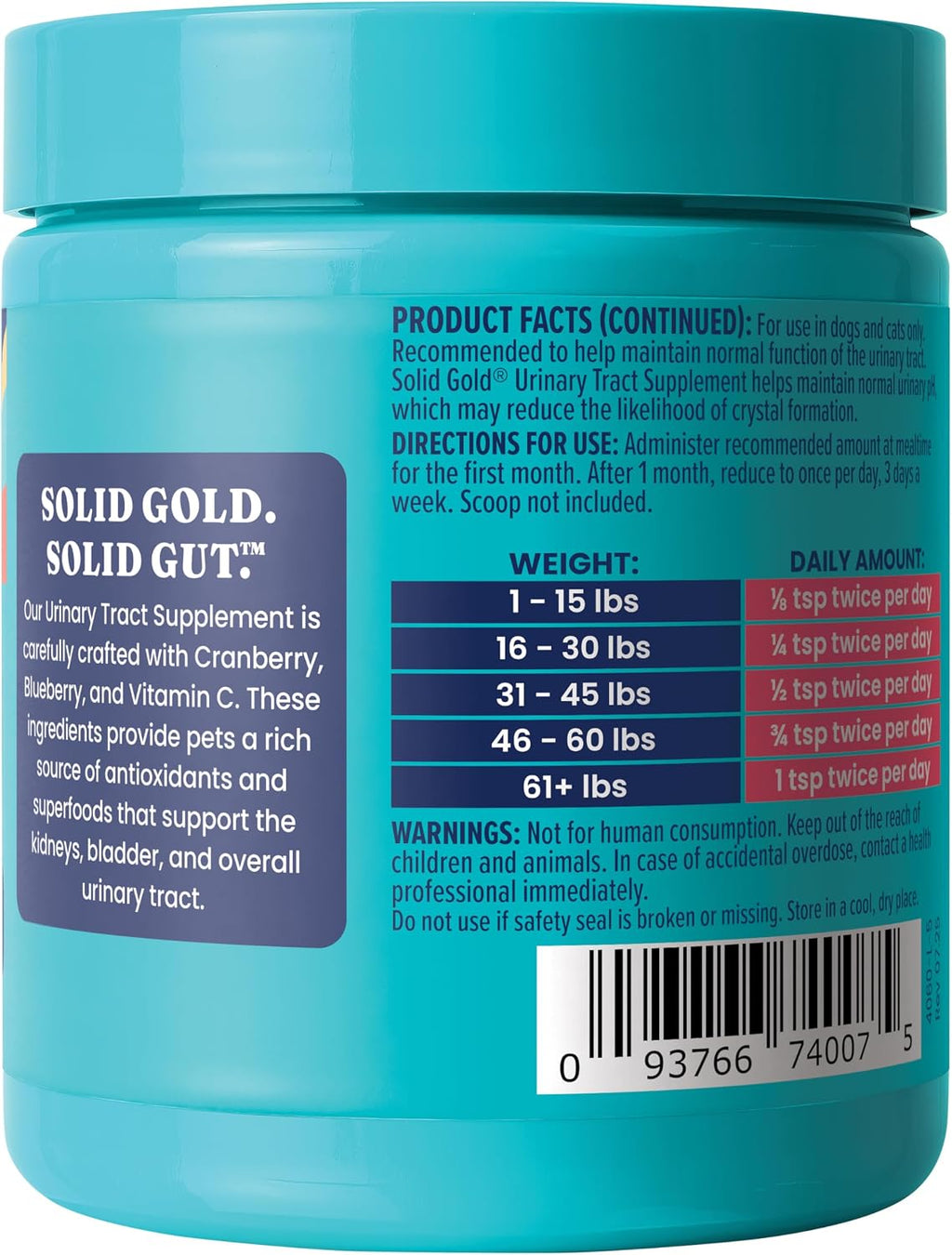 Solid Gold Berry Balance - Suplemento de Arándano Rojo para Perros con Antioxidantes (Polvo 100g, Sabor Arándano)