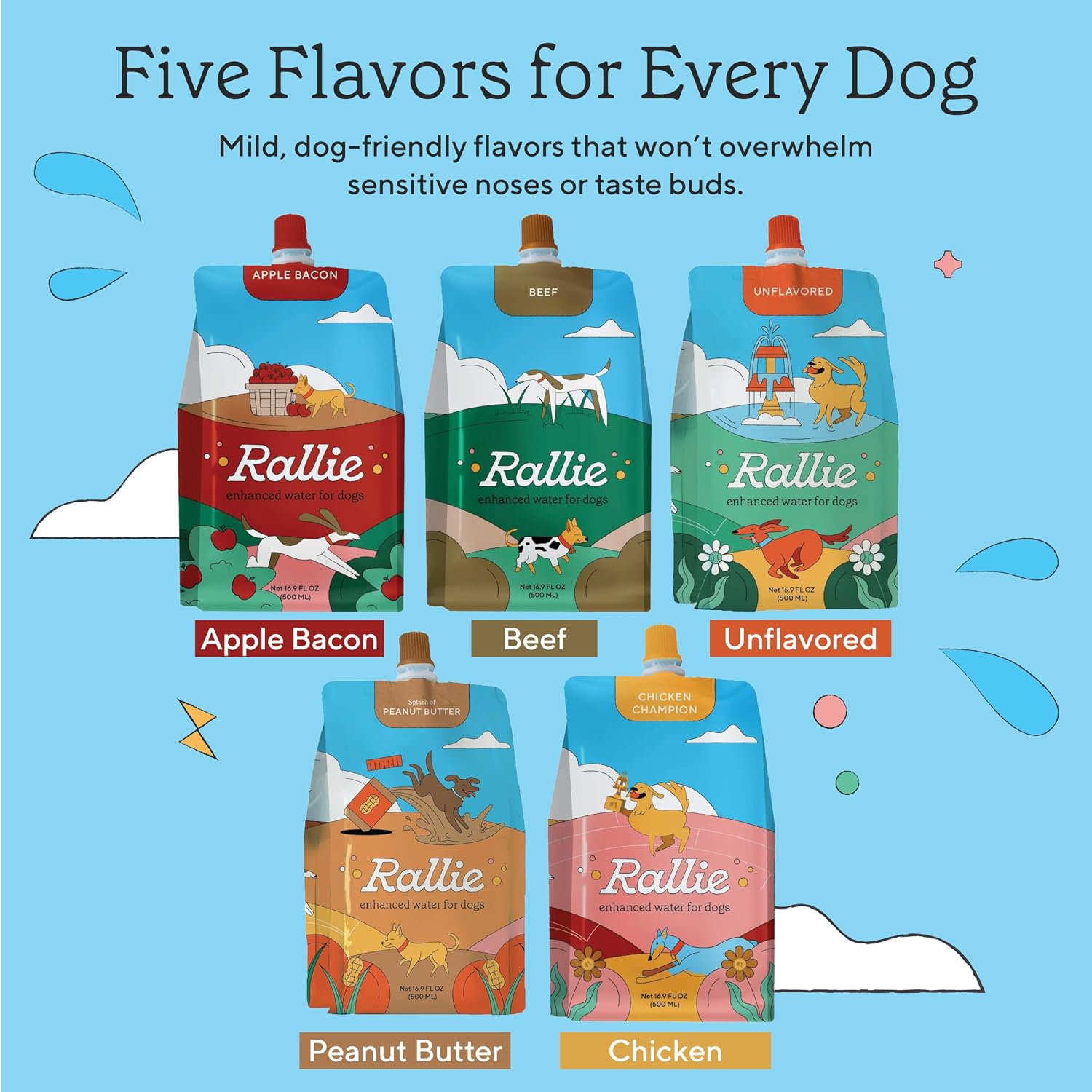 Rallie Agua Hidrogenada Sabor Carne para Perros con Electrolitos, Glucosamina y Vitaminas B - Paquete de 6 Botellas de 500ml