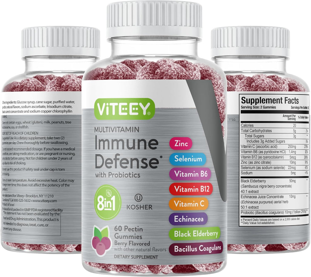 Viteey Multivitamin Gummies 8in1 Immune Support Supplement with Probiotics