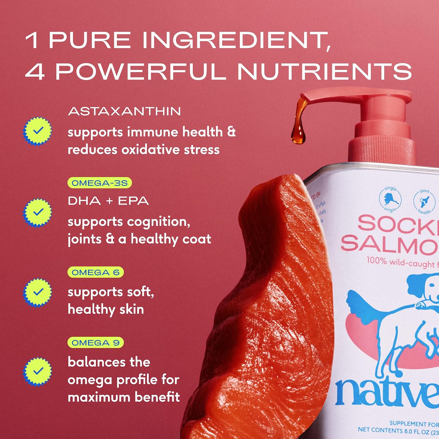 Native Pet Aceite de Salmón Salvaje de Alaska para Perros y Gatos - Omega 3 EPA y DHA - 237 ml