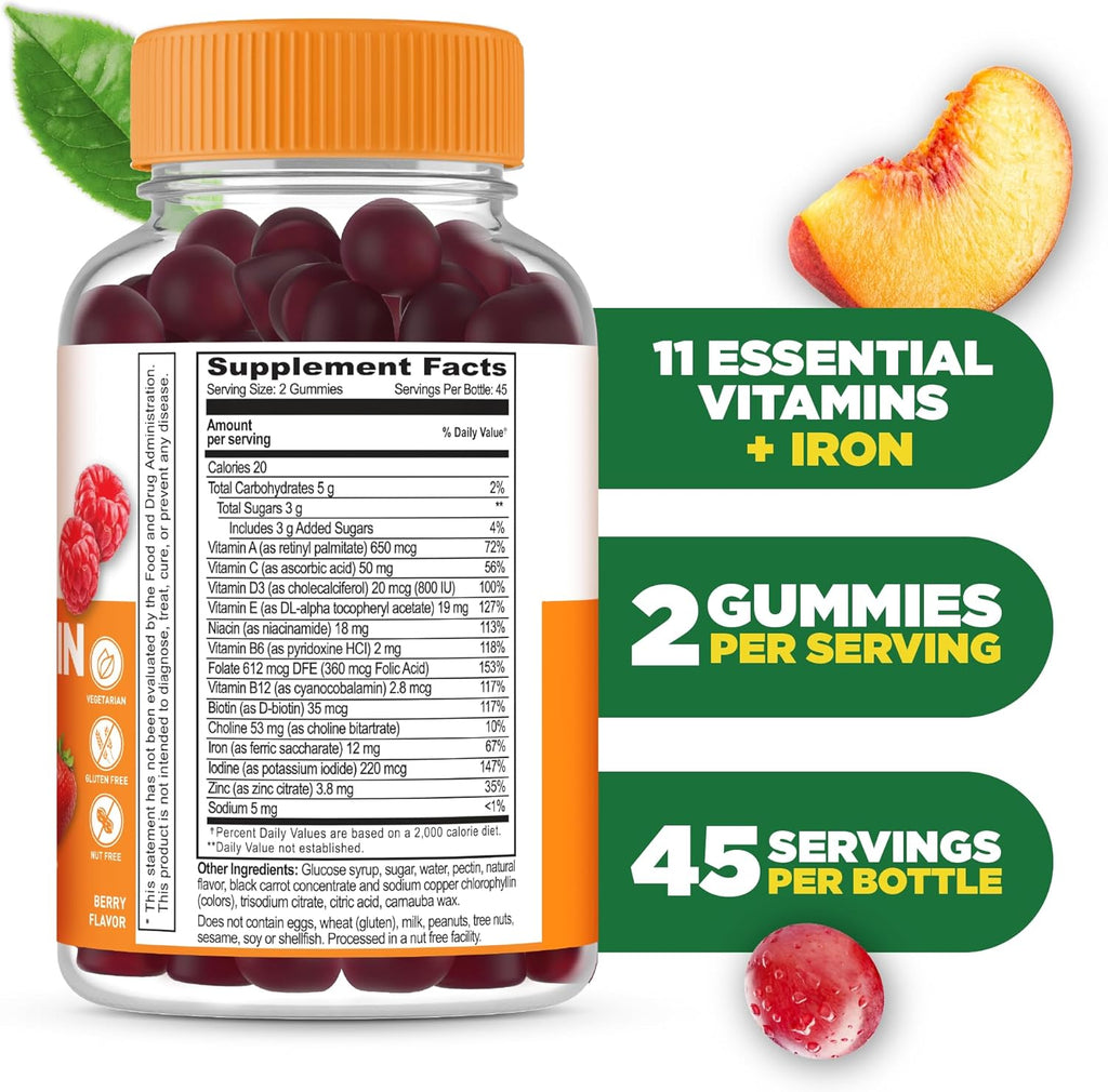 Lifeable Multivitamínico con Hierro para Adultos – 13 Vitaminas y Minerales Esenciales – 90 Gomitas