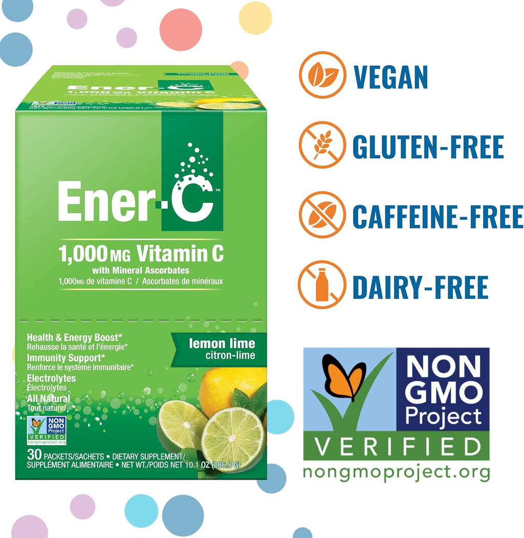 Ener-C Multivitamínico Bebida Mezcla con Electrolitos - Limón Lima, 60 sobres