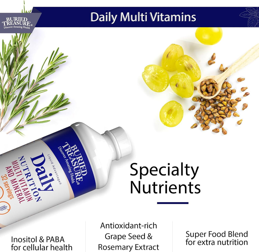 Buried Treasure Multivitamínico y Mineral Líquido de Nutrición Diaria con Oligoelementos, Superalimentos y Resveratrol