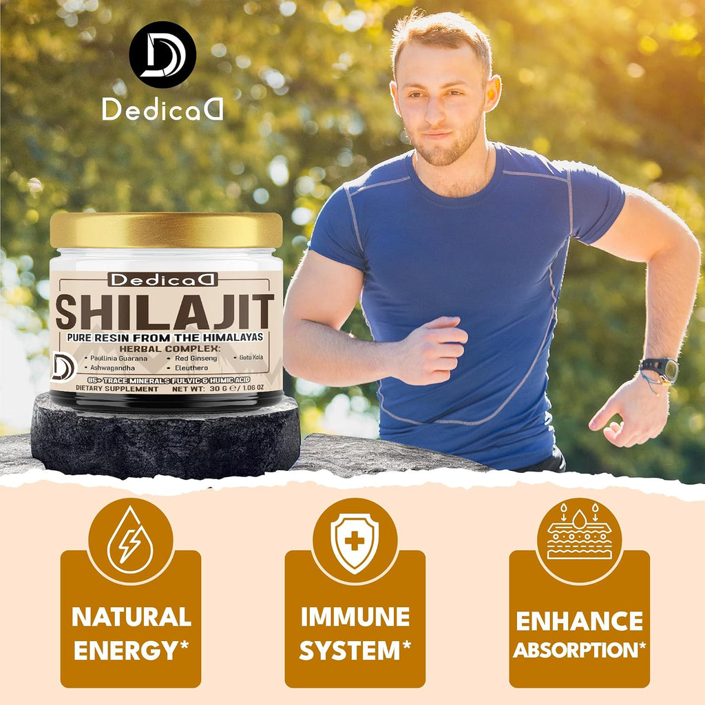 DEDICAD 30g Shilajit Resin with Herbal Complex - Paullinia Guarana, Gotu Kola Leaf & More