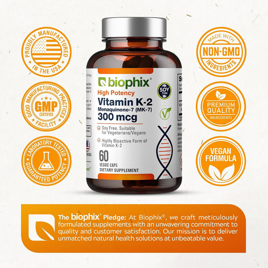 biophix Vitamina K2 MK-7 300mcg, 60 Cápsulas Veganas