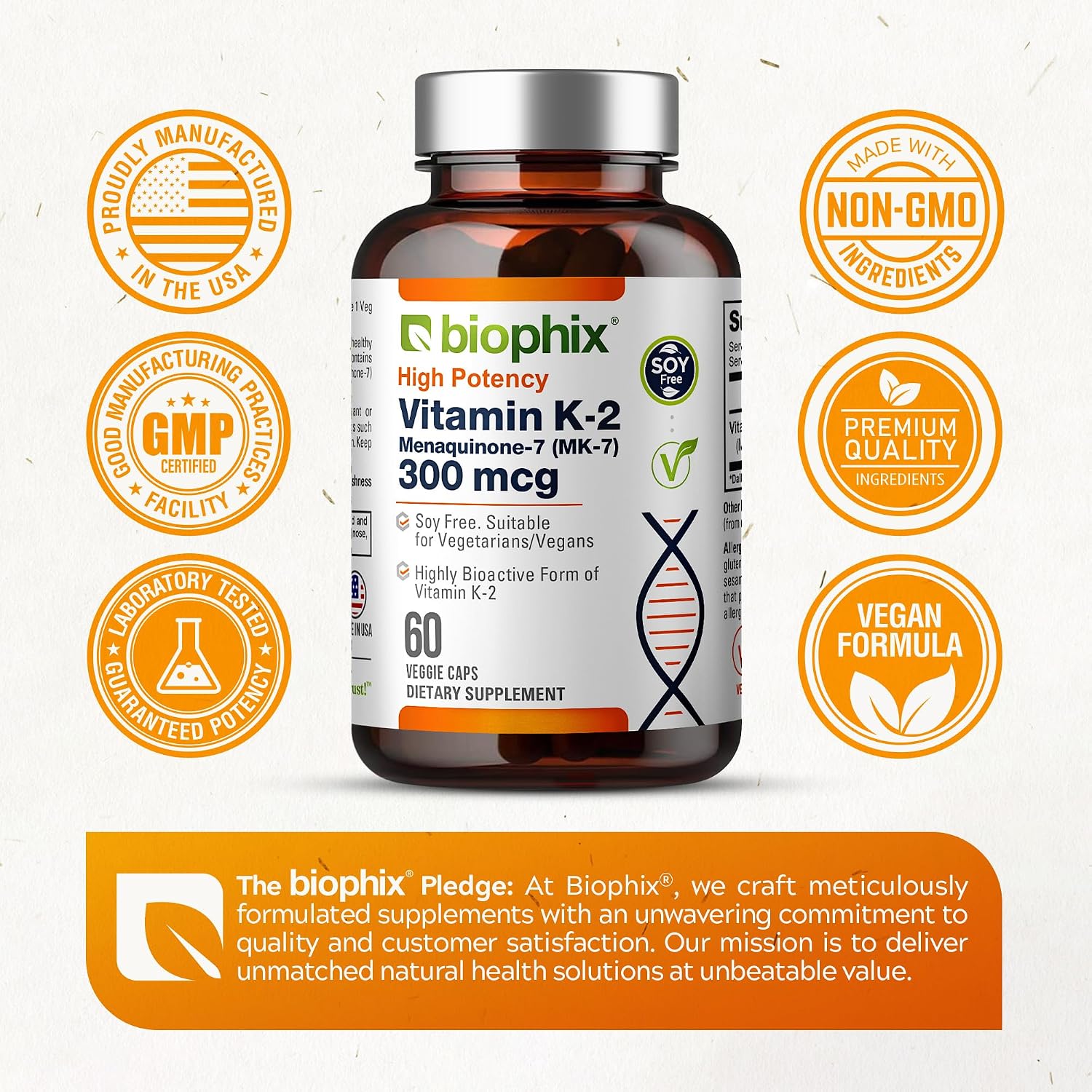 biophix Vitamina K2 MK-7 300mcg, 60 Cápsulas Veganas