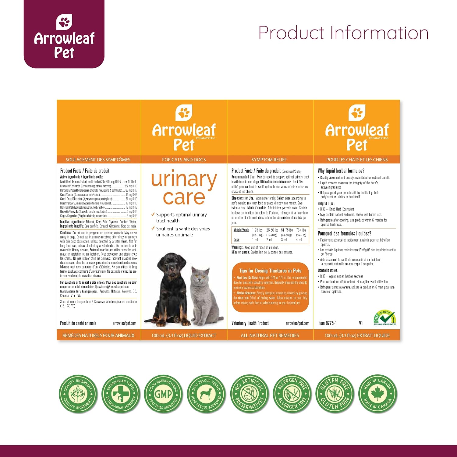Urinary Care para Gatos y Perros – Tintura Herbal para el Soporte del Tracto Urinario 100 ml