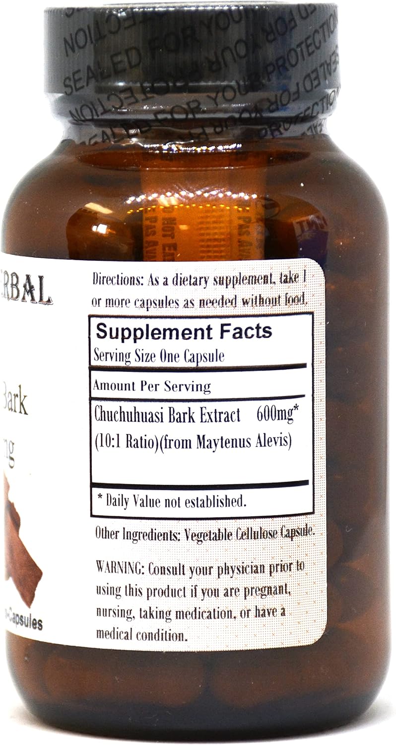 Extracto de Corteza de Chuchuhuasi 10:1 | 600mg | 60 Cápsulas Veganas, Kosher y Halal | Sin Estearatos, Sin Rellenos, Envasado en Vidrio
