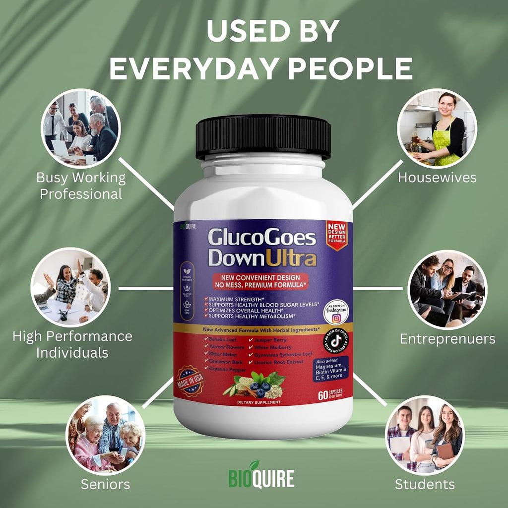 GlucoGoes Down Ultra - Complemento Alimenticio, 60 Cápsulas (Máxima Potencia)