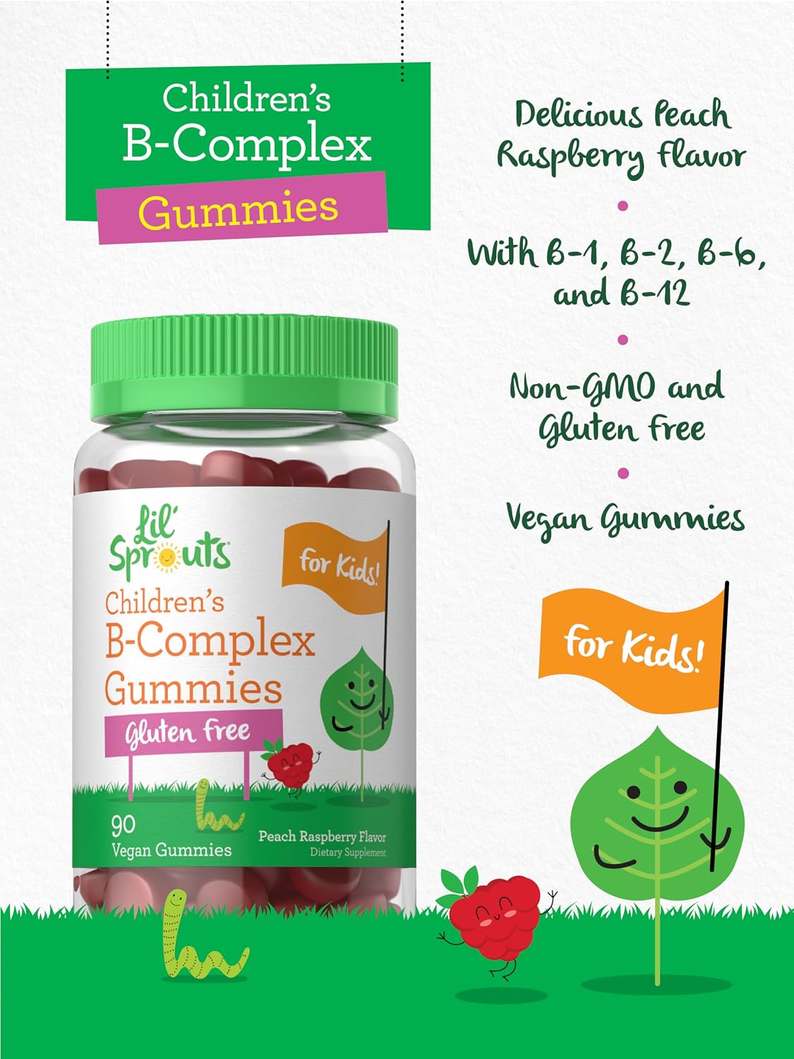 Carlyle Kids B Complex Gummies | 90 Gominolas | Con Vitaminas B1, B2, B6, B12 y Extracto de Ashwagandha | Sabor Melocotón y Frambuesa | Vegano, Sin Gluten y No-GMO