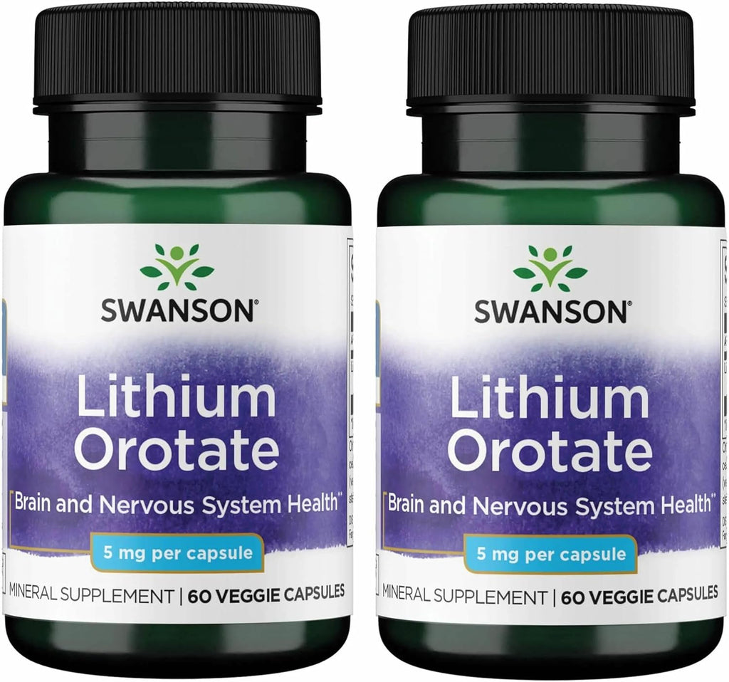 Swanson Lithium Orotate - 5 mg de Litio Elemental, 60 Cápsulas Veganas (Pack de 2)