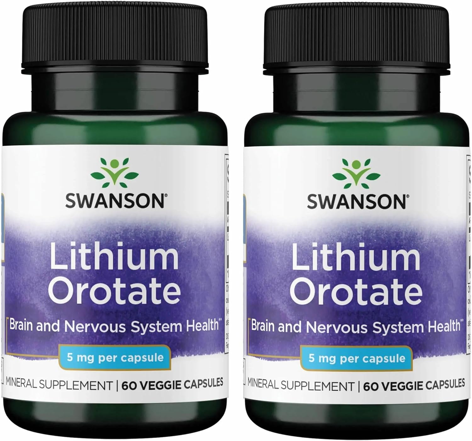Swanson Lithium Orotate - 5 mg de Litio Elemental, 60 Cápsulas Veganas (Pack de 2)