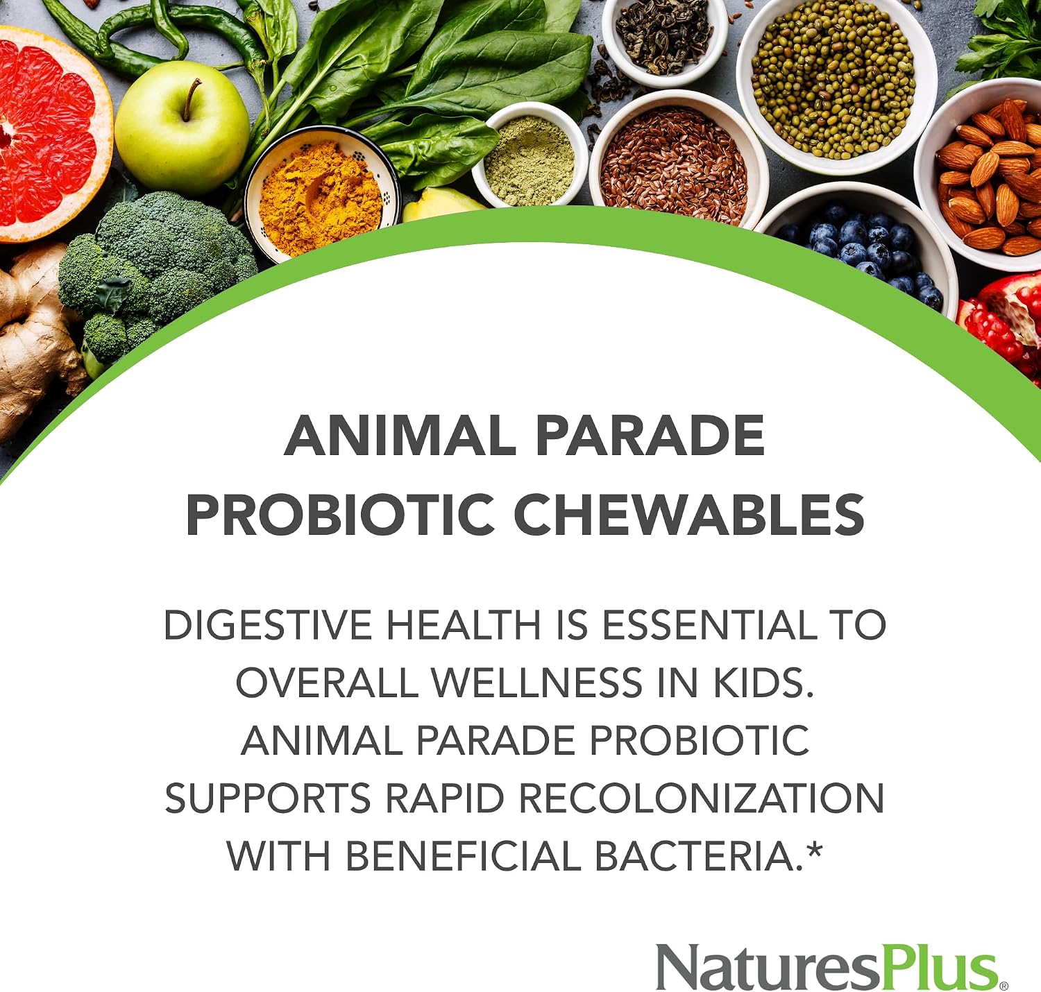 NaturesPlus Animal Parade Probiotic - 30 Comprimidos Masticables - Suplemento de Probióticos para Niños - Sabor a Frutos del Bosque - Vegano, Sin Gluten