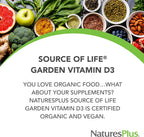 NaturesPlus Source of Life Garden Vitamin D3 - 60 Capsules, 3-Pack - Immune System Support - USDA Organic, Non-GMO, Vegan, Gluten-Free