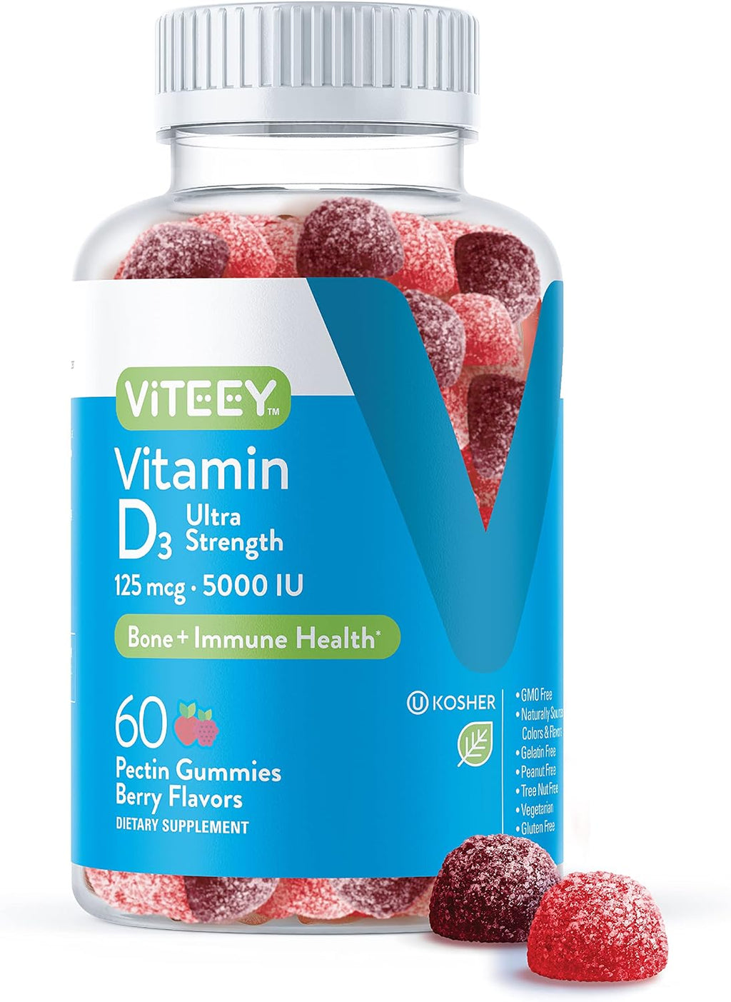 Viteey Vitamin D3 Gummies – 5000 IU (125 mcg) – 120 Gominolas para Adultos y Adolescentes