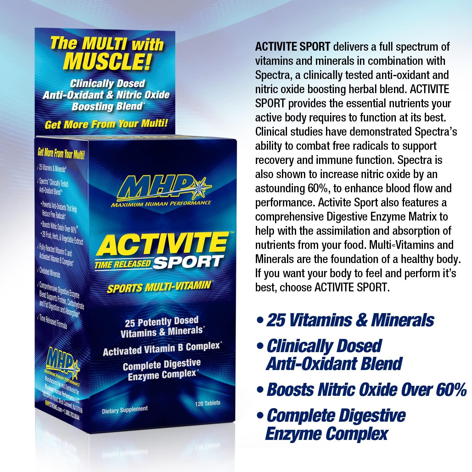 MHP Activite Sport – Multivitamínico Deportivo con 25 Vitaminas y Minerales, 120 Comprimidos