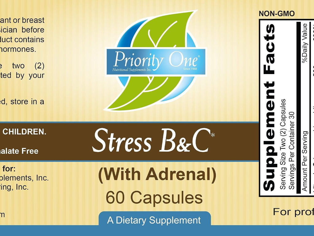 Priority One Stress B & C, 60 Cápsulas - Complejo B con Adrenal