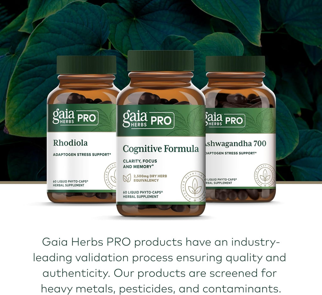 GAIA HERBS PRO Fórmula Cognitiva - Apoyo Cerebral y Circulación Sanguínea - 60 Cápsulas Líquidas