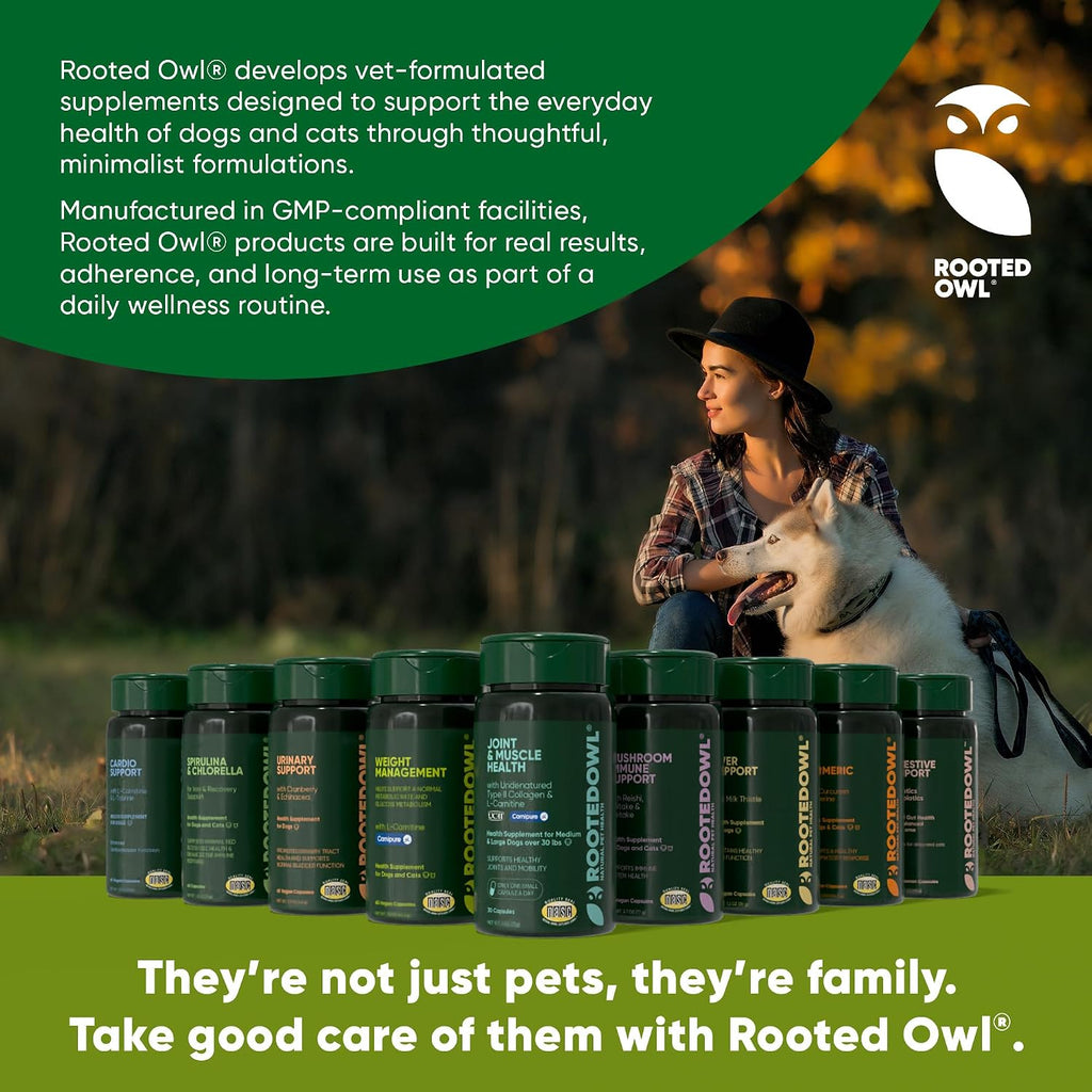 Rooted Owl® Cardio Support para Perros - L-Carnitina y Taurina - 60 Cápsulas Veganas