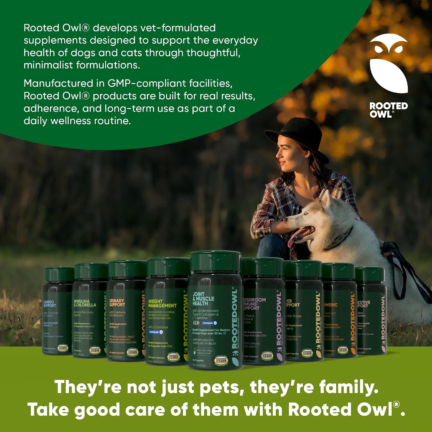 Rooted Owl® Cardio Support para Perros - L-Carnitina y Taurina - 60 Cápsulas Veganas