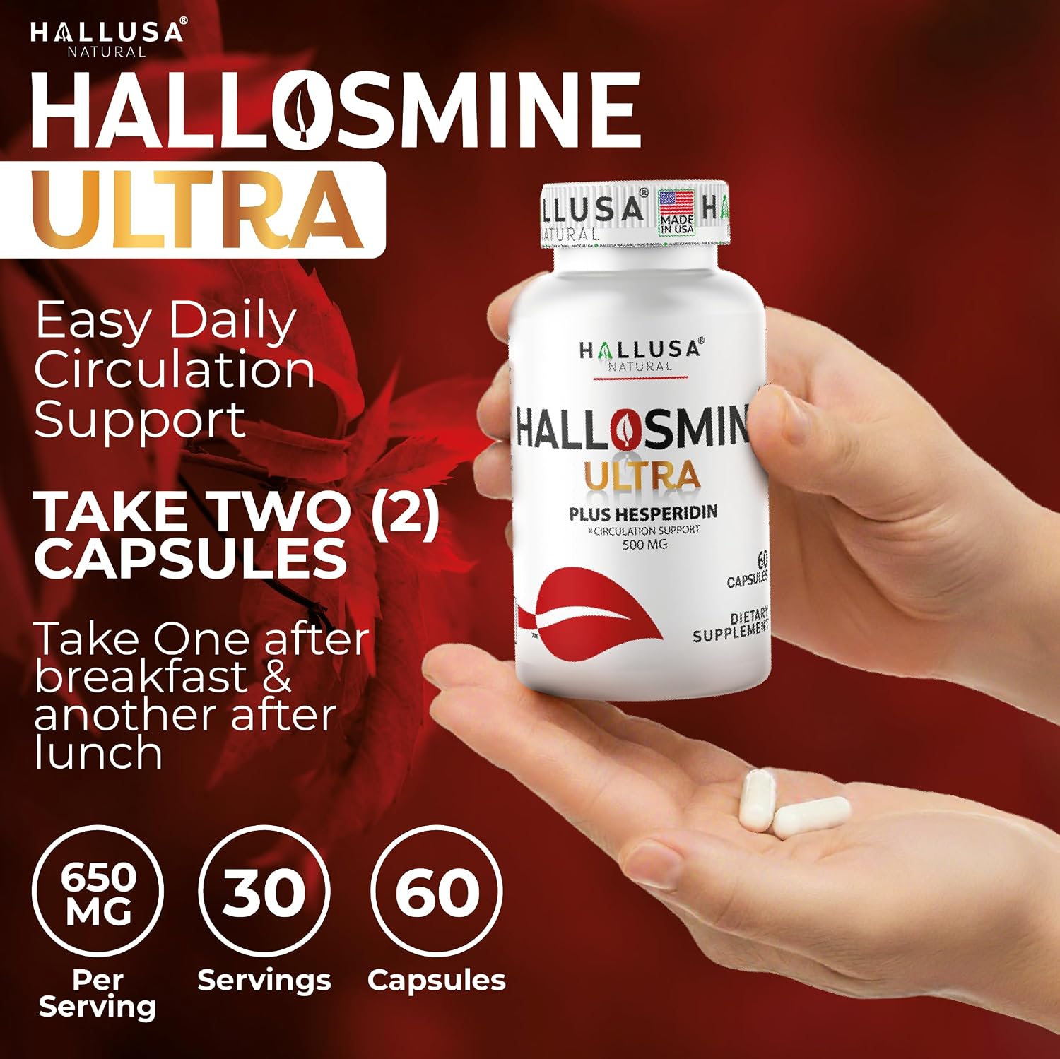 Hallosmine Ultra - Diosmin 500mg y Hesperidin 150mg - 60 cápsulas