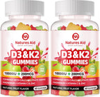 Natures Aid Gominolas Sin Azúcar de Vitamina D3 y K2 con Calcio + K2 (MK-7), Citrato de Magnesio, Vitamina C - Absorción Ósea, Muscular e Inmune - Vegano - 120 Gominolas