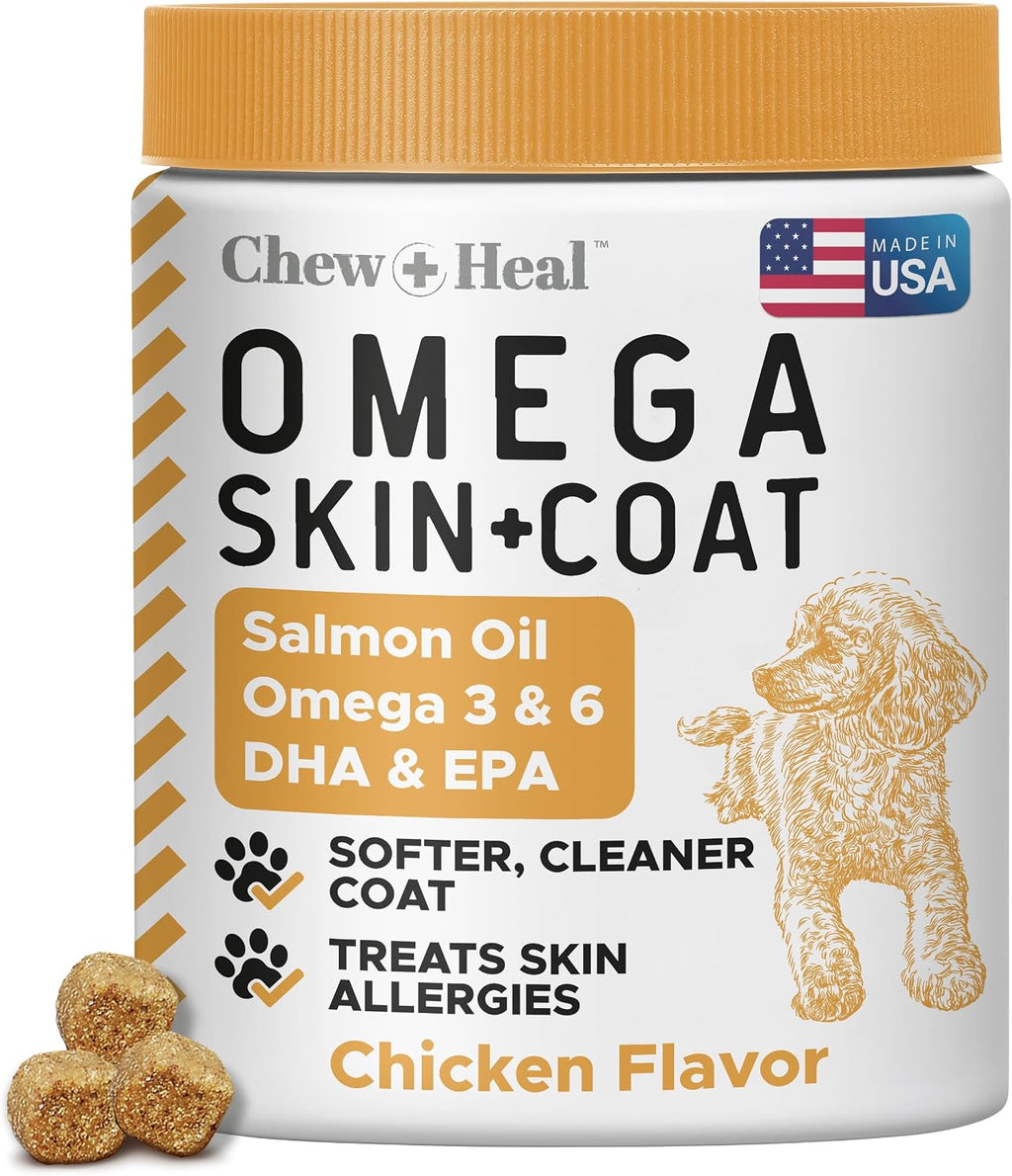 Omega 3 Fish Oil for Dogs - 180 Masticables Blandas para Alivio del Picor y Piel - Aceite de Salmón con EPA y DHA