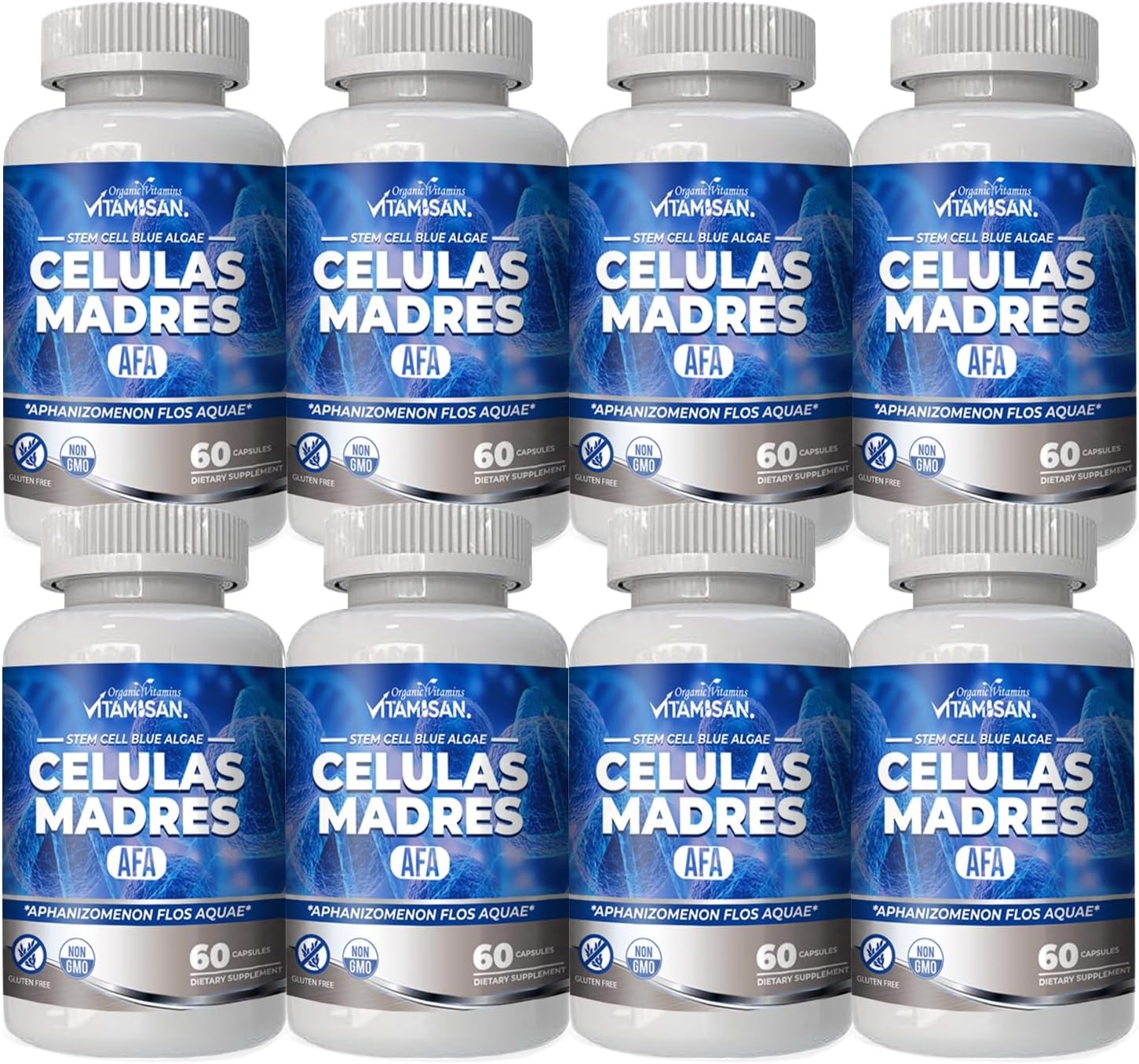 VITAMISAN Celulas Madres AFA Cápsulas de Alga Azul Verde, 60 cápsulas (Pack de 8)