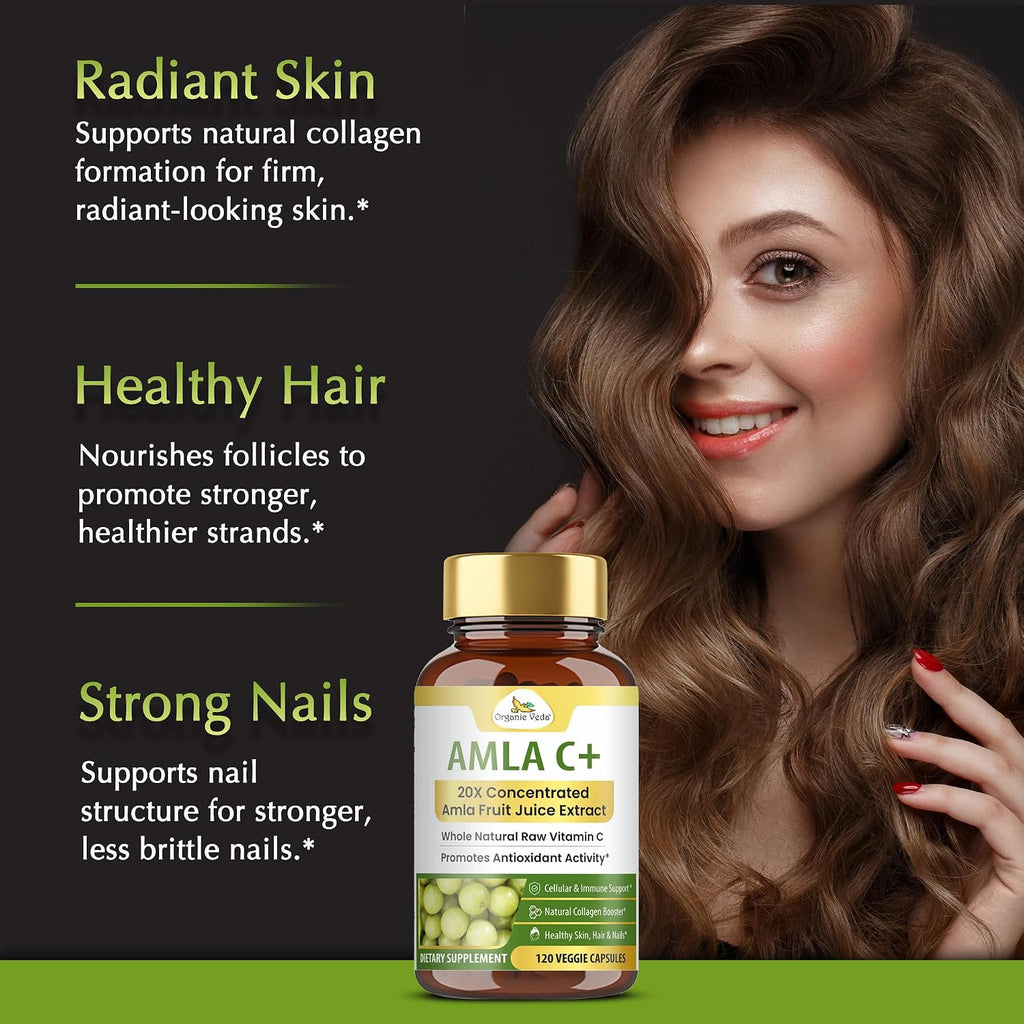 Organic Veda Amla + Cápsulas - Extracto Concentrado de Amla 20X con Vitamina C Natural