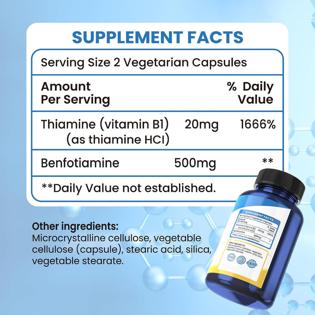 Nutriselect Benfotiamina 500mg, Vitamina B1 Liposoluble, 120 Cápsulas Vegetarianas
