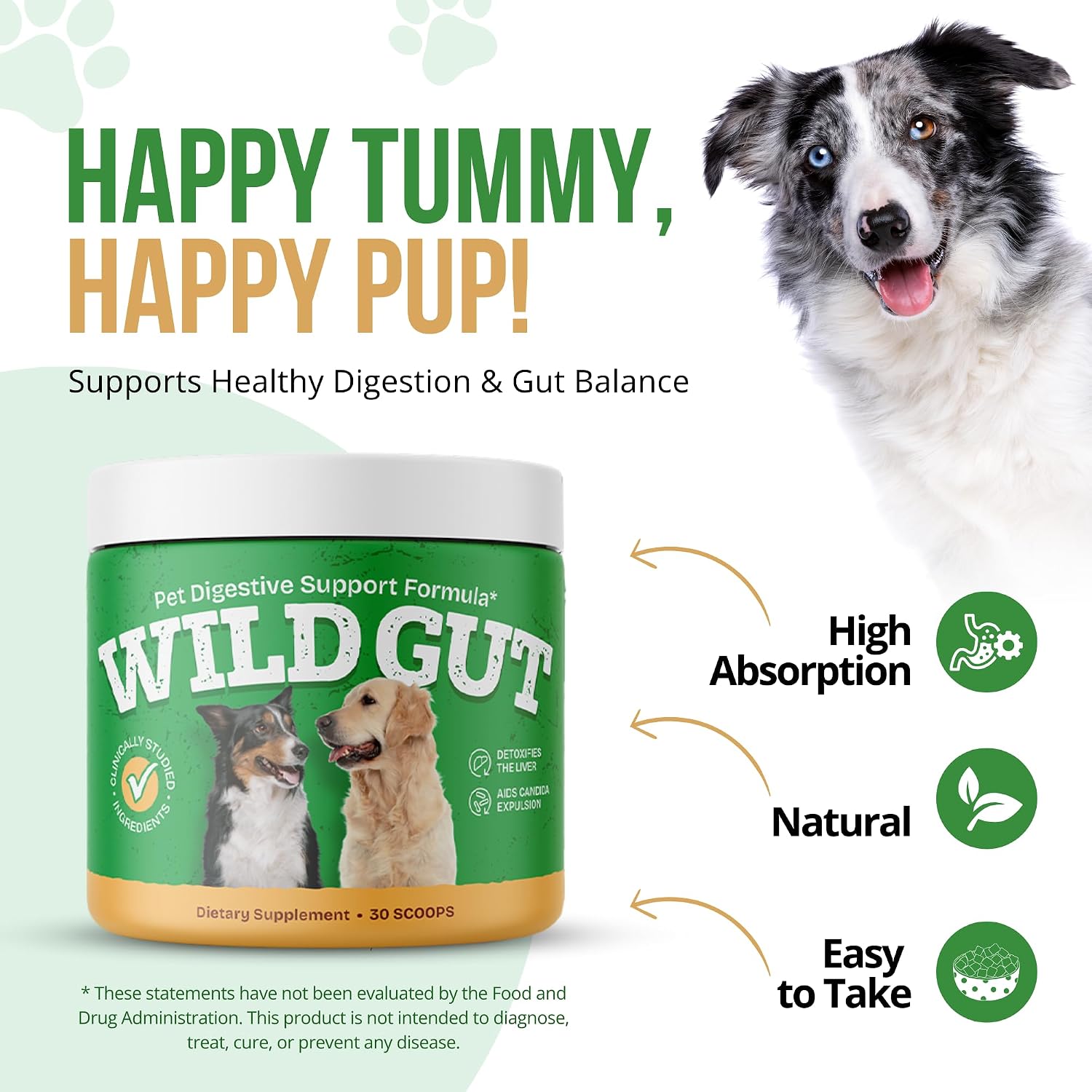 Wild Gut - Probiótico Natural para Perros y Gatos | 8 Cepas Probióticas | 3 Botes