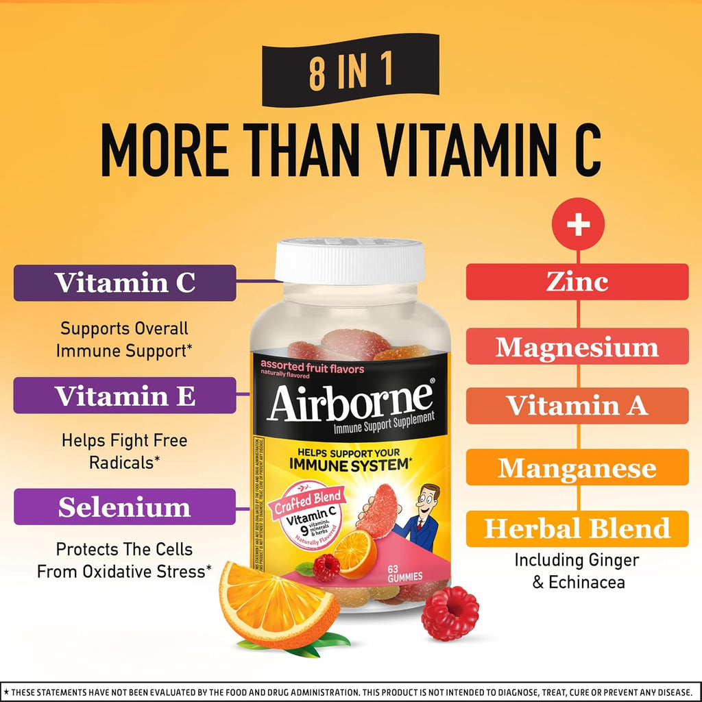 Airborne 750mg Vitamina C Gominolas - 126 Gominolas, Sabor Frutas Variadas