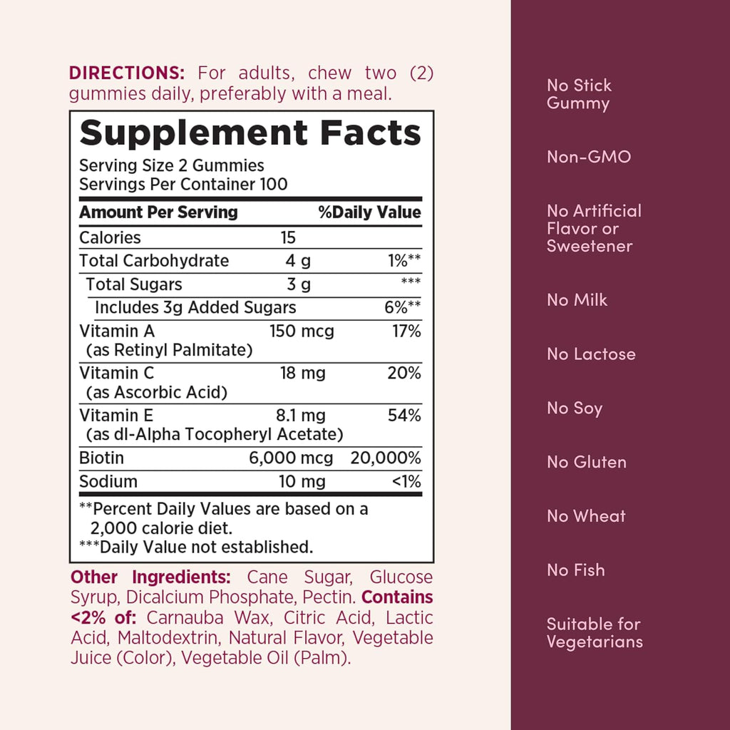 Nature's Bounty Gominolas Advanced Hair, Skin and Nails con Biotina 6000 mcg, 200 uds